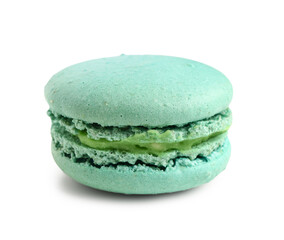 Sweet blue macaroon on white background