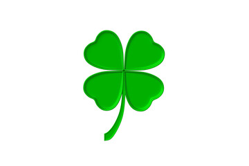 Clover with four leaves and stem isolated on white background. St. Patrick's day. Good luck symbol. Top view. 3d render