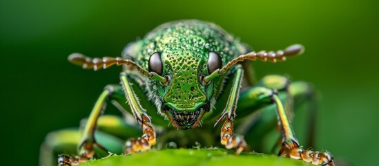 Vibrant Green Beetle Posing Gracefully on a Lush Leaf in Nature