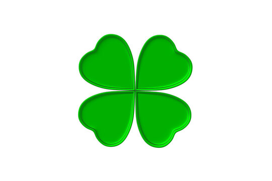 Clover with four leaves isolated on white background. St. Patrick's day. Good luck symbol. Top view. 3d render