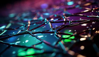 Foto op Plexiglas Abstract blue pattern of wet drops on glass reflects light  © Tahir