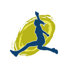 Silhouette of a happy woman jumping pose. Silhouette of a female model jumps.