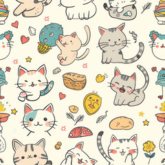 Cheerful Cats Seamless Pattern Wallpaper