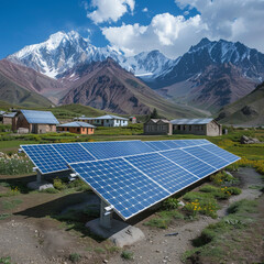 Solar Energy Panels in Lush Mountain Village
