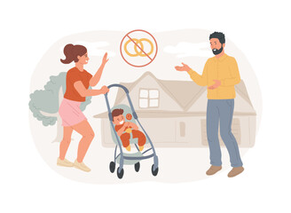 Unmarried parents isolated concept vector illustration. Unmarried couple fighting, partners living together, single pregnant woman, divorce and separation, unwed mother vector concept.