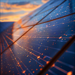 Sunset Rays on Advanced Solar Panel Surface