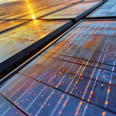 Solar Panels Glistening at Golden Hour