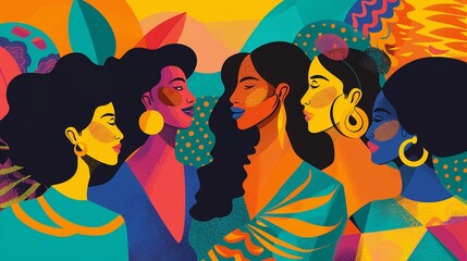 Colorful illustration of a group of women.