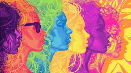 Colorful illustration of a group of women.