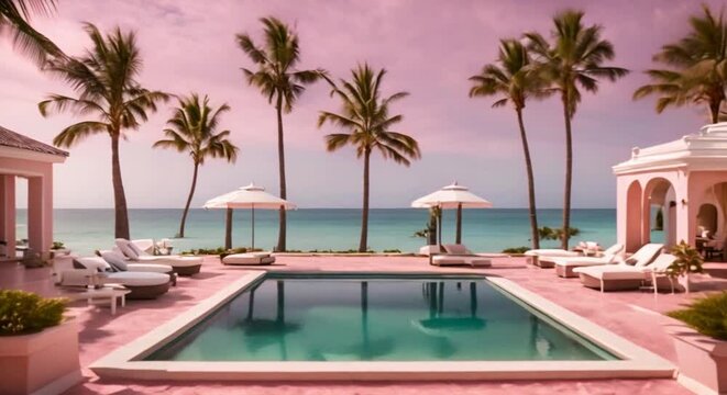 Tranquility by the Turquoise, A Beach with a Pink Pool