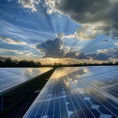 Sunrise over Oceanfront Solar Energy Panels