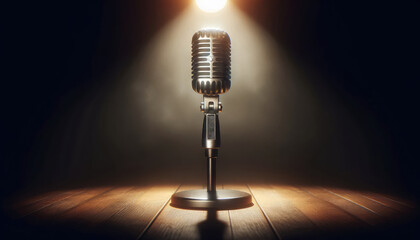 Vintage Microphone Spotlighted on Stage.