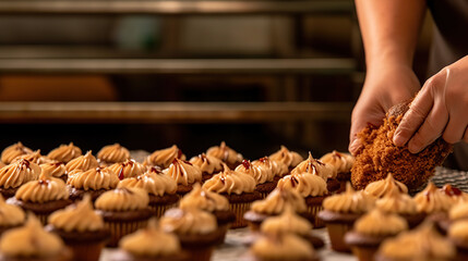 Close shot of many sweet cupcakes