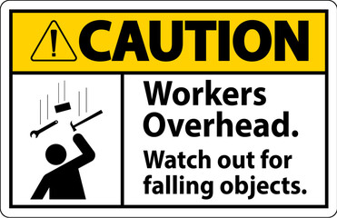 Caution Falling Debris Sign, Workers Overhead Falling Objects