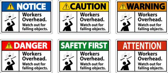 Warning Falling Debris Sign, Workers Overhead Falling Objects