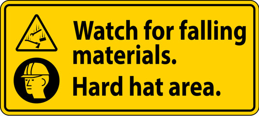 Warning Sign, Watch For Falling Materials, Hard Hat Area