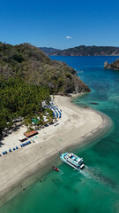 Drone aerial view of Isla Tortuga, tropical paradise beach island in Costa Rica central america...