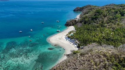 Poster Drone aerial view of Isla Tortuga, tropical paradise beach island in Costa Rica central america Nicoya peninsula © John