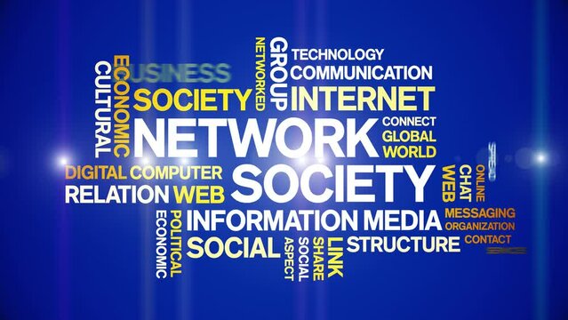 Network Society animated tag word cloud;text design animation kinetic typography seamless loop.