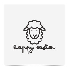 Minimalistic black and white Easter greeting card, cover, poster, label, flyer, banner with a sheep lamb head