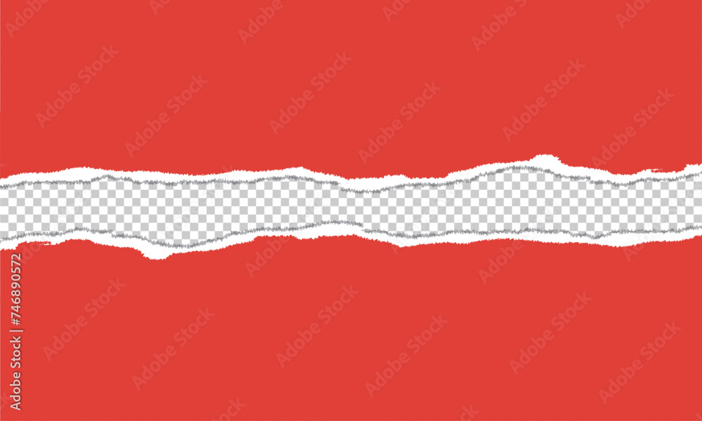 Wall mural torn a half sheet of red paper from the bottom on white background. vector template paper design. ve