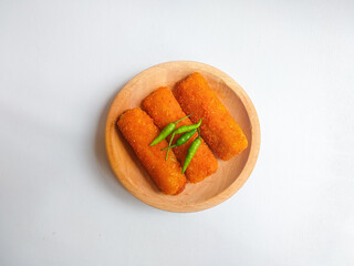 Risoles or risol, delicious Indonesian snack or pastry with vegetables or sausage and mayonnaise filling