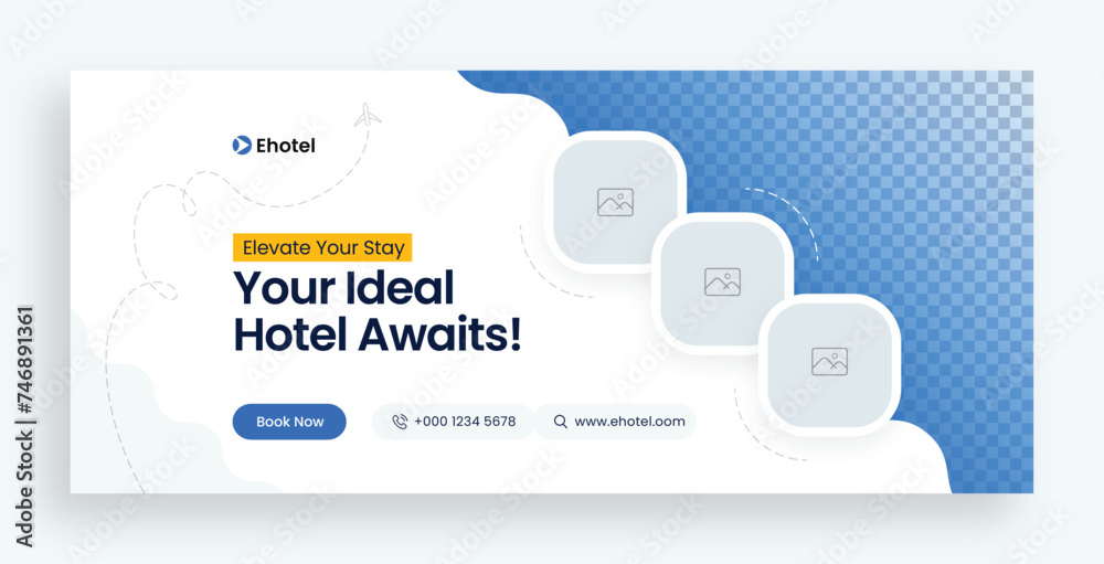 Sticker real estate and hotel booking web banner or social media facebook cover template