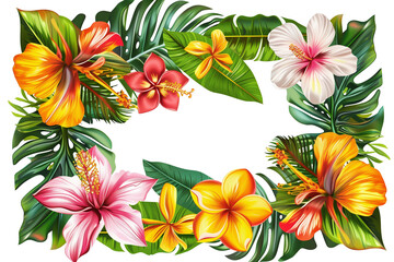 Sign with a frame of flowers and leaves isolate on white background 