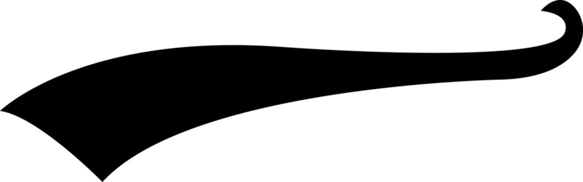 Swoosh and swoop underline typography tail shape in fill style. Brush drawn curved smear. Hand drawn curly swish, swash, squiggle, twiddle. vector calligraphy doodle swirl on transparent background.