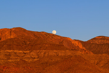 Moon Rises at Dusk over Big Bend National Park, in Southwest Texas.
