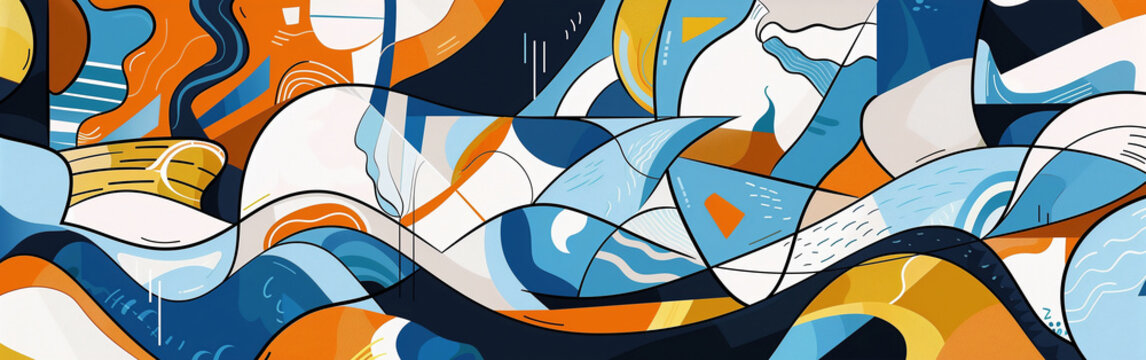 Geometric Flow: A Colorful Blend of Abstract Shapes and Lines.