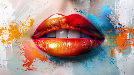 Abstract creative retro but contemporary pop art collage concept of female lips