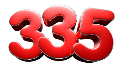 Number 335 red 3D illustration. Advertising signs. Product design. Product sales.