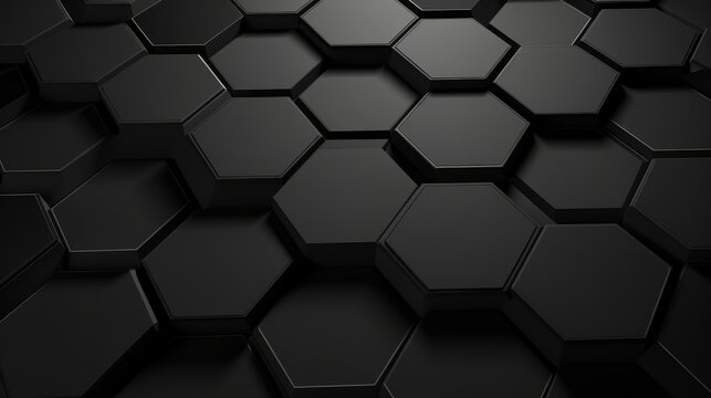 Abstract 3d rendering of the black hexagonal cellular structure with geometric background , High Tech, dark background, digital data background 3d render polygon.