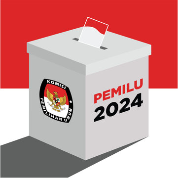 Indonesian election day pemilu or president election pilpres 2024 box with red and white flag background