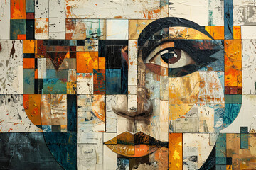 Picture of a woman's face made of colorful squares