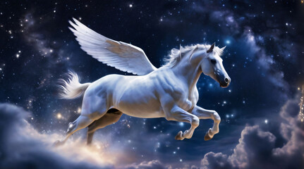 Obraz na płótnie Canvas horse flying in the night sky