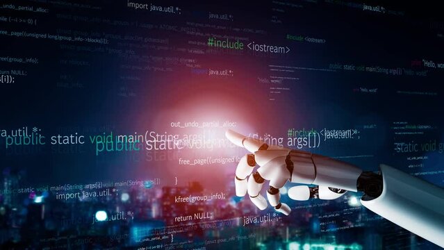 XAI Futuristic robot artificial intelligence revolutionary AI technology development and machine learning concept. Global robotic bionic science research for future of human life. 3D rendering graphic
