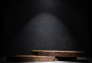 brown flat stones for the podium on a dark background - 746894564
