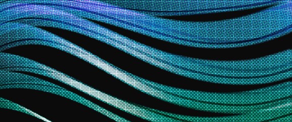 blue and green abstract background with waves and color halftone pattern