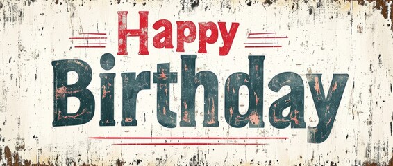 Words Happy Birthday isolated on white background made in Vintage Typography style. Decorative lettering of phrase Happy Birthday. Creative postcard. Ai Generated Digital art poster.