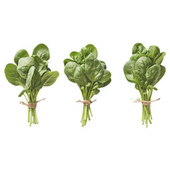 bundles of spinach on transparent background