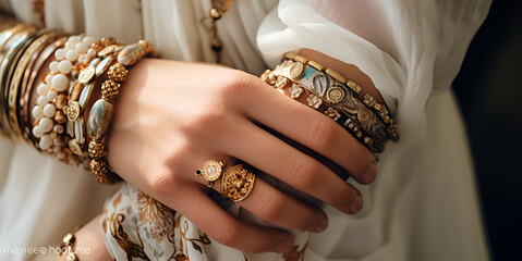  A Modern Woman Adorned in Handcrafted Beads, Bangles, and Rings 