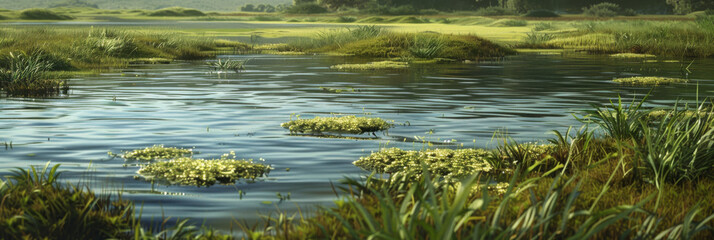 a large marsh on the water, generative AI