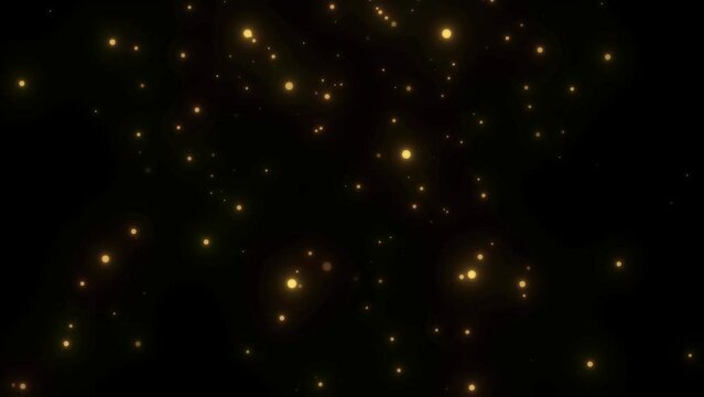 Golden light particles overlay background. Glowing gold particles animation overlay layer on black background loop. High-quality 4K footage