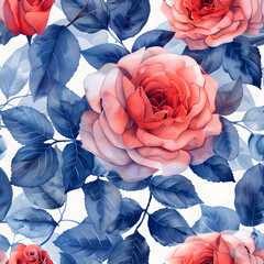 Watercolor roses in seamless pattern