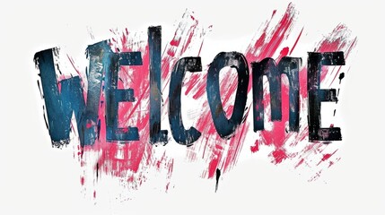 The word Welcome isolated on white background made in Glitch Art style. Decorative lettering of a word Welcome. Creative postcard. Ai Generated Digital art poster.