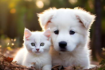 Cute puppies and kitten