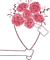 素朴なタッチの線描き花束のイラスト・メッセージ付き - obrazy, fototapety, plakaty