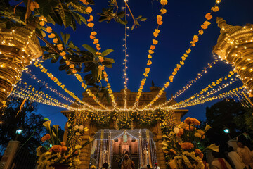 Vibrant Ugadi decorations light up a Hindu temple